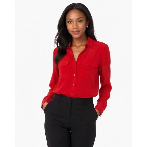 Wyatt Collection Tops - Wyatt 100%Silk Red Button Up Blouse Office Quiet Luxury Old Money Classic  Top S